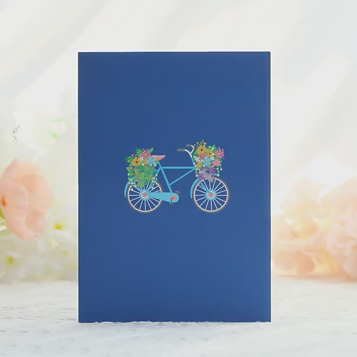 Bike and Flowers Pop Up Card in Blue | 3D Card | Birthday | Wedding | Anniversary | Mothers Day | Greeting Card