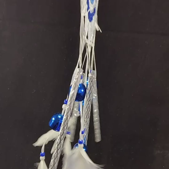 Dreamcatcher, Blue and White, 80cm Long, Macrame, Crochet