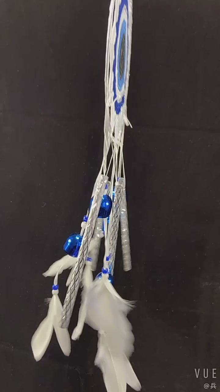 Dreamcatcher, Blue and White, 80cm Long, Macrame, Crochet