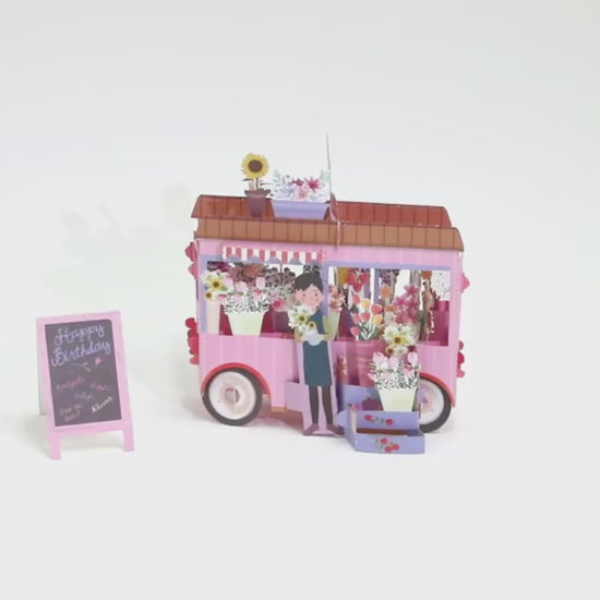 Pink Flower Truck 3D Birthday Card