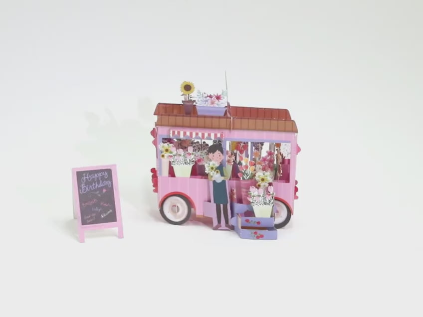 Pink Flower Truck 3D Birthday Card