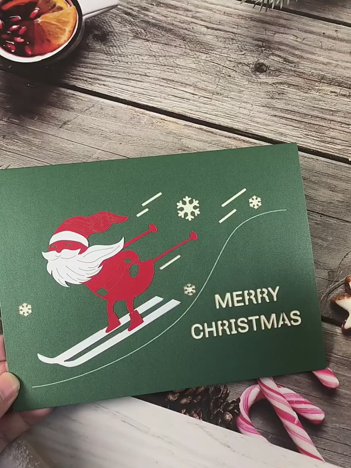 Skiing Santa Pop Up Card - Chrsitmas Card
