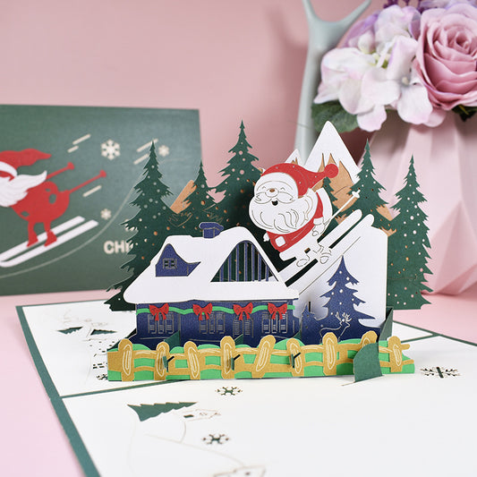 Skiing Santa Pop Up Card - Chrsitmas Card