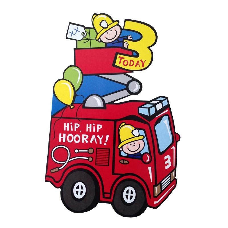 3rd Birthday Card - Fire Engine - Q&T 3D Cards and Envelopes