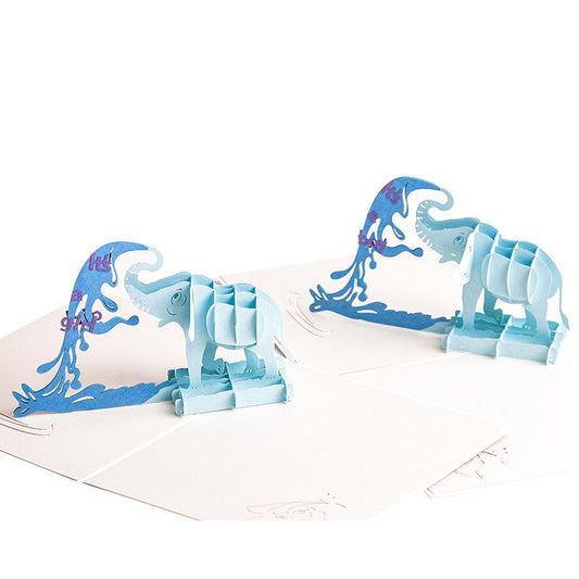 Baby Shower Pop Up Card with Elephant for Boy or Girl - Q&T 3D Cards and Envelopes