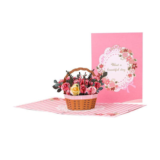 Basket Full Of Roses Pop Up Card - Q&T 3D Cards and Envelopes