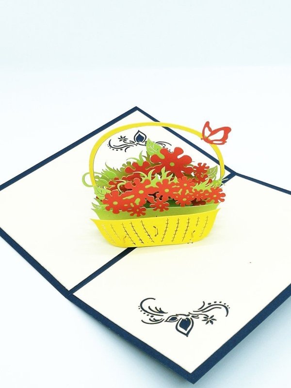 Best Wishes Flower Basket Pop Up Card - Q&T 3D Cards and Envelopes