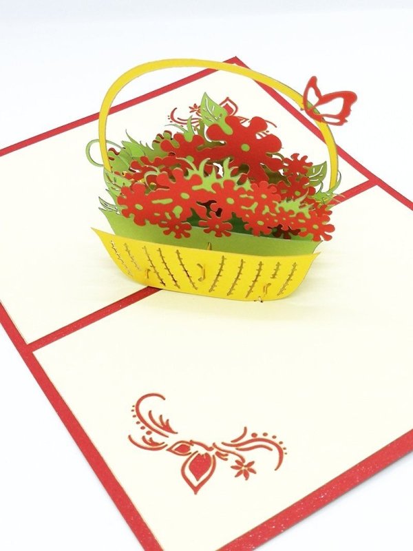 Best Wishes Flower Basket Pop Up Card - Q&T 3D Cards and Envelopes