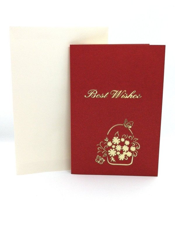 Best Wishes Flower Basket Pop Up Card - Q&T 3D Cards and Envelopes