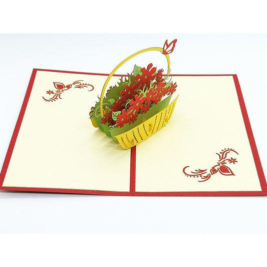Best Wishes Flower Basket Pop Up Card - Q&T 3D Cards and Envelopes