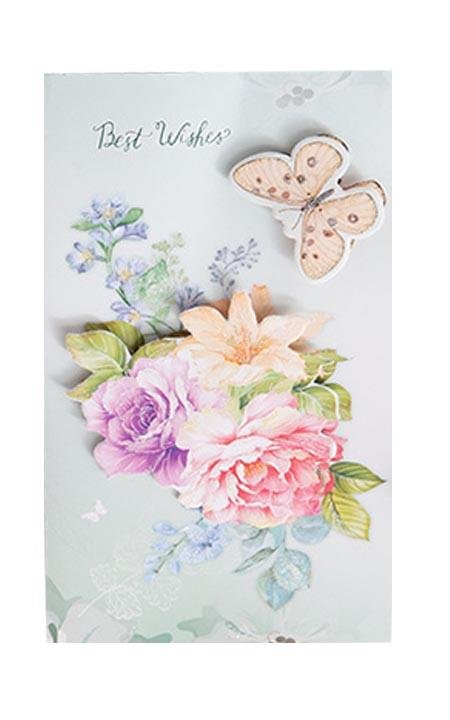 Best Wishes Greeting Cards - Classic Flower Series - Q&T 3D Cards and Envelopes