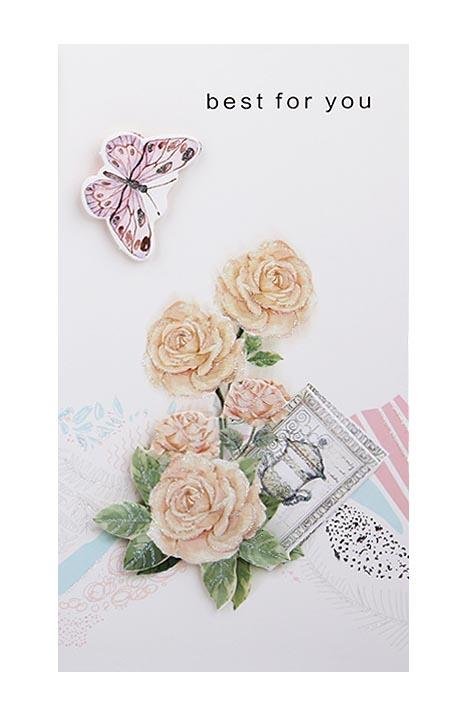 Best Wishes Greeting Cards - Vintage Flower Series - Q&T 3D Cards and Envelopes