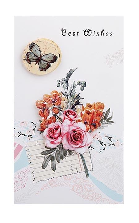 Best Wishes Greeting Cards - Vintage Flower Series - Q&T 3D Cards and Envelopes
