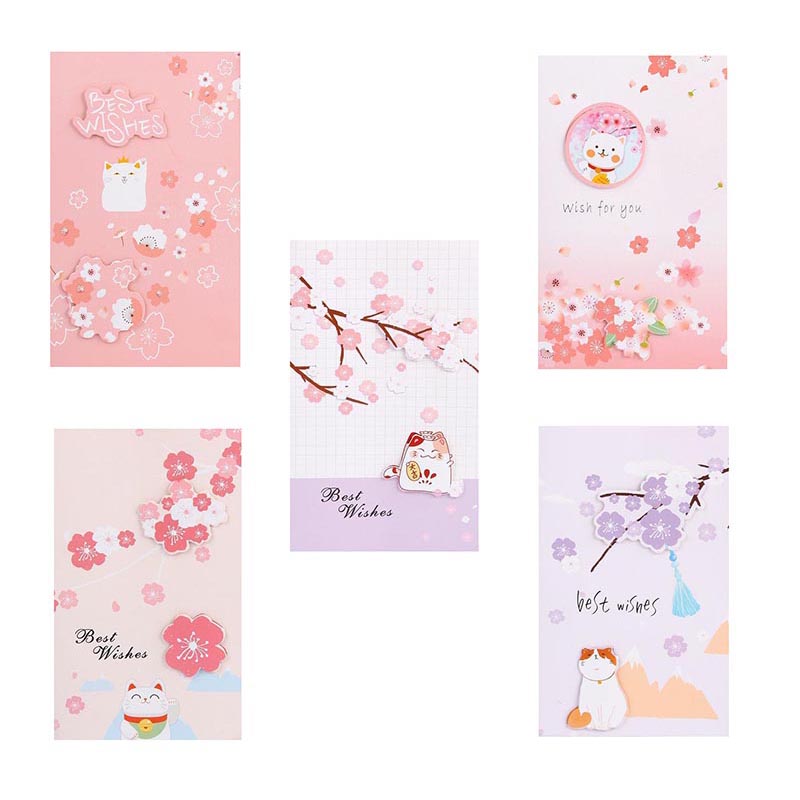 Best Wishes Greeting Cards - Sakura Series - Set of 8 Cards