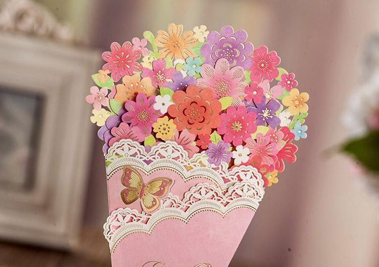 Big Flower Bouquet-Shaped Card - Q&T 3D Cards and Envelopes