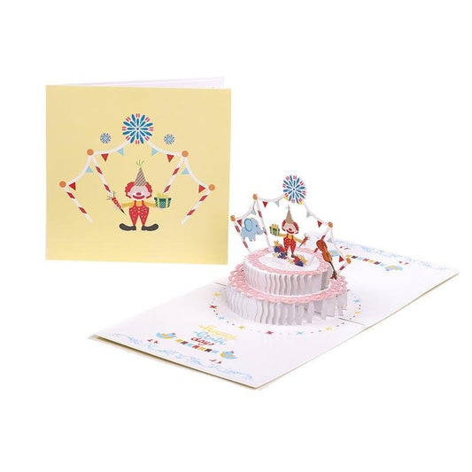 Birthday Card - Pop Up Cake and Clown - Q&T 3D Cards and Envelopes