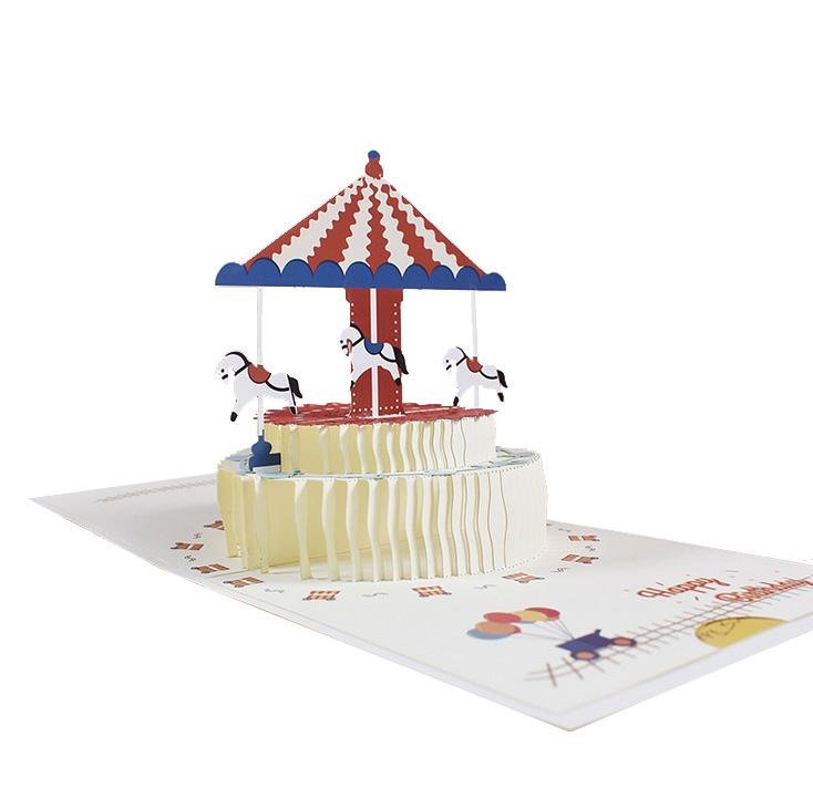 Birthday Card - Pop Up Cake Carousel - Q&T 3D Cards and Envelopes