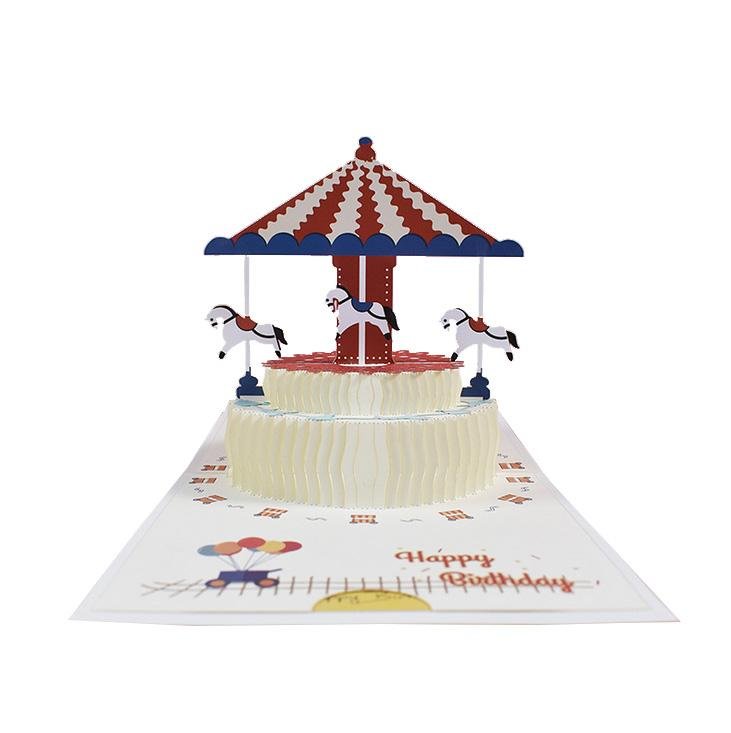 Birthday Card - Pop Up Cake Carousel - Q&T 3D Cards and Envelopes