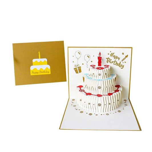 Birthday Card - Pop Up - Cake With Candle in Gold - Q&T 3D Cards and Envelopes