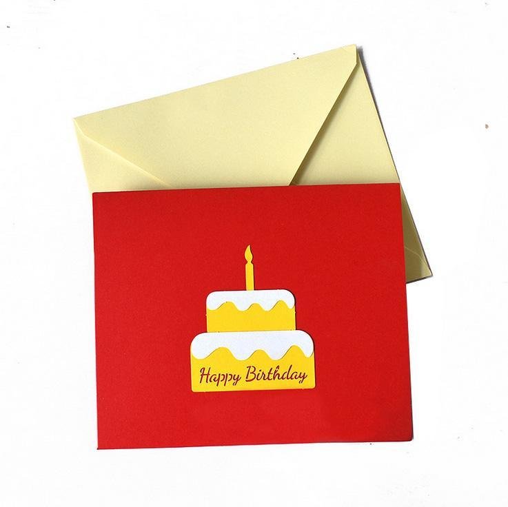 Birthday Card - Pop Up - Cake With Candle in Red - Q&T 3D Cards and Envelopes