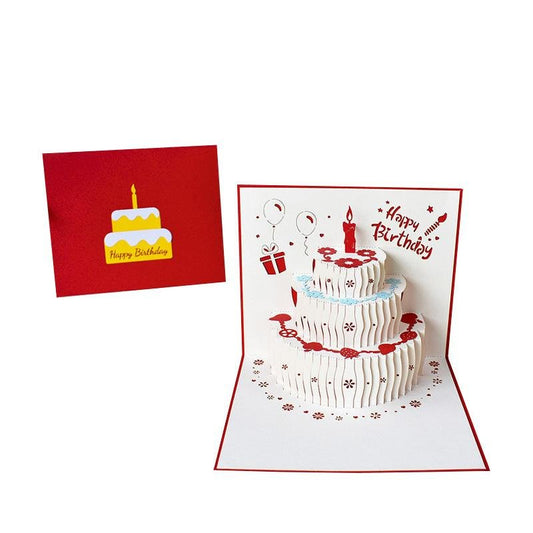 Birthday Card - Pop Up - Cake With Candle in Red - Q&T 3D Cards and Envelopes