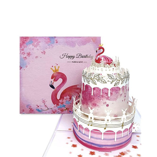 Birthday Pop Up Card - Flamingo Cake - Q&T 3D Cards and Envelopes