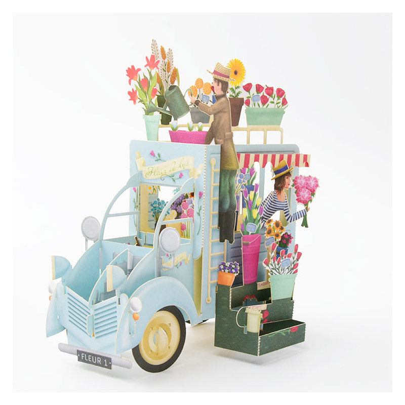 Vintage Flower Truck 3D Birthday Card in Blue or Green