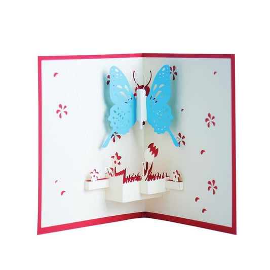 Blue or Pink Butterfly Pop Up Card - Q&T 3D Cards and Envelopes