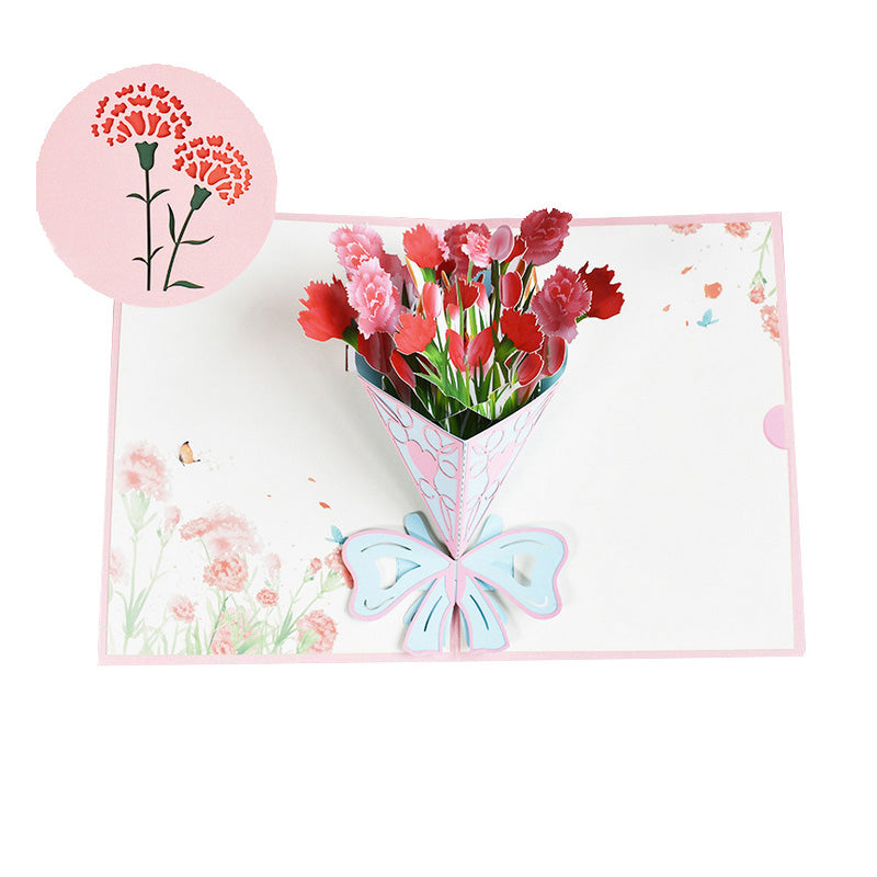 Red Carnation Flowers Pop Up Card | Birthday Card | 3D Card | Wedding | Valentines Day | Mothers Day | Gi