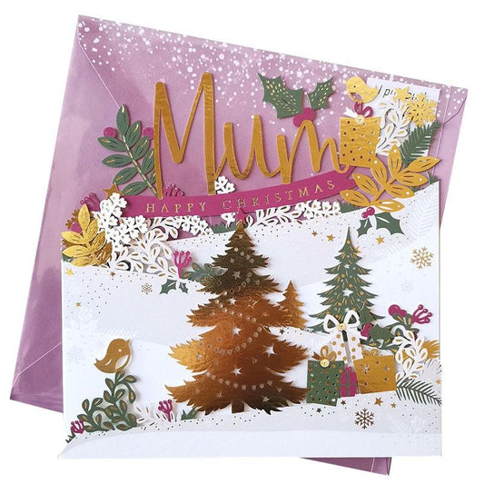 Christmas Card for Mum - Christmas Trees - Q&T 3D Cards and Envelopes