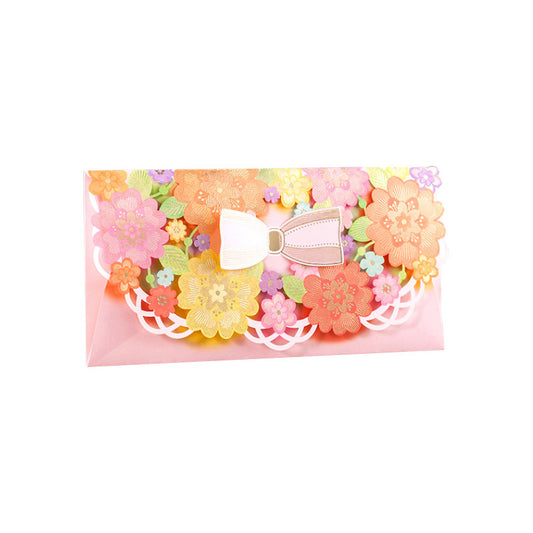 Pink decorative money envelope with colourful flowers opening | Wallet | Birthday Gift, Valentines Day, Wedding Present