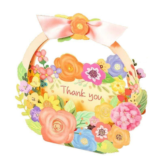 Flower Basket Thank You Pop Up Card - Q&T 3D Cards and Envelopes