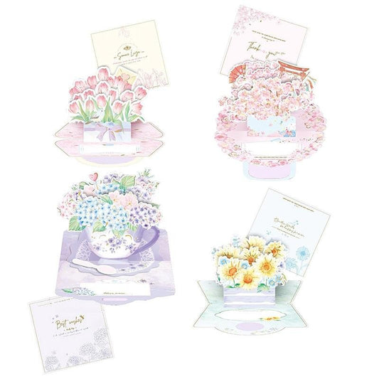 Flower Bouquet in Basket Pop Up Card - Four Styles - Q&T 3D Cards and Envelopes