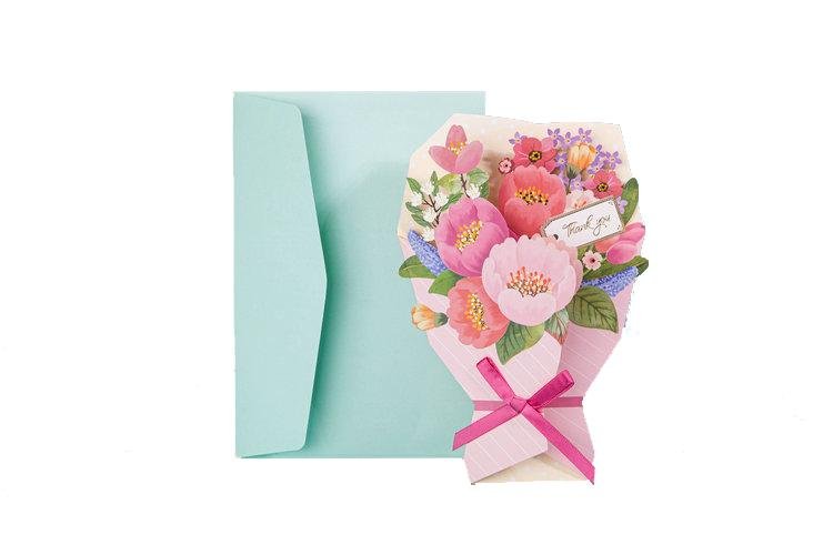 Flower Bouquet Thank You Greeting Card - Q&T 3D Cards and Envelopes