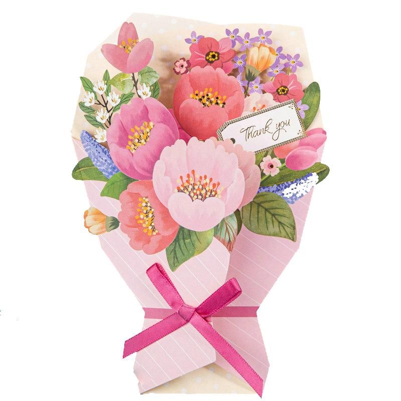 Flower Bouquet Thank You Greeting Card - Q&T 3D Cards and Envelopes