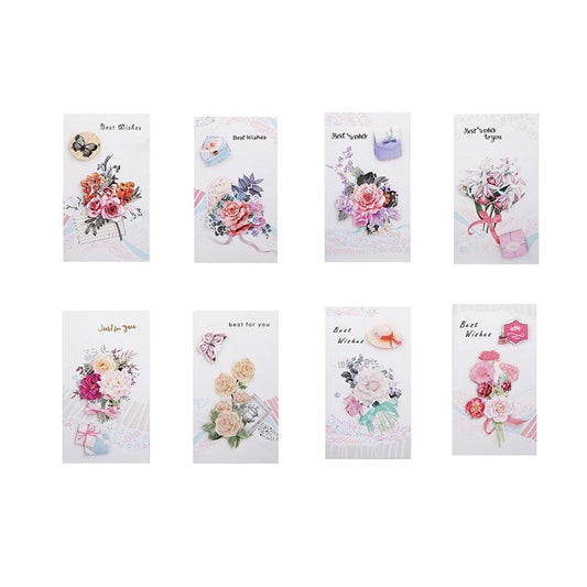 Best Wishes Greeting Card - Vintage Flower Series - Set of 8 Cards