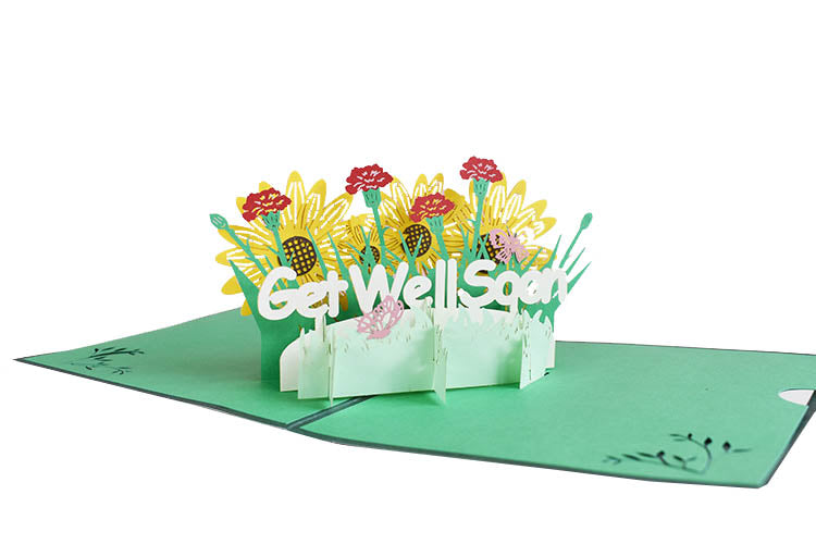 get well soon pop up card angle view white background