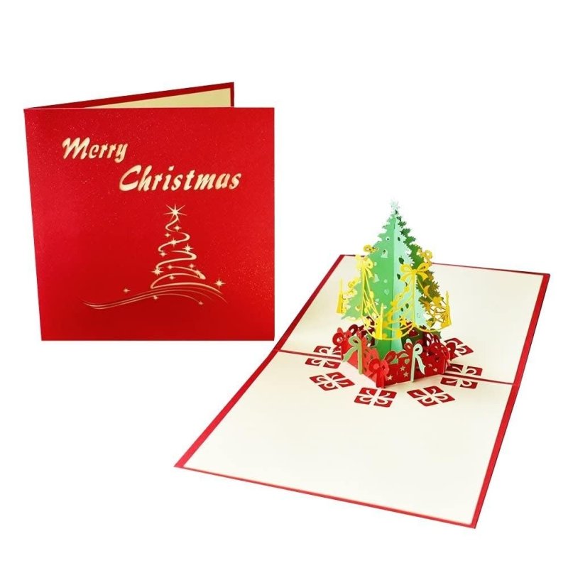 Green Christmas Tree Pop Up Card - Q&T 3D Cards and Envelopes