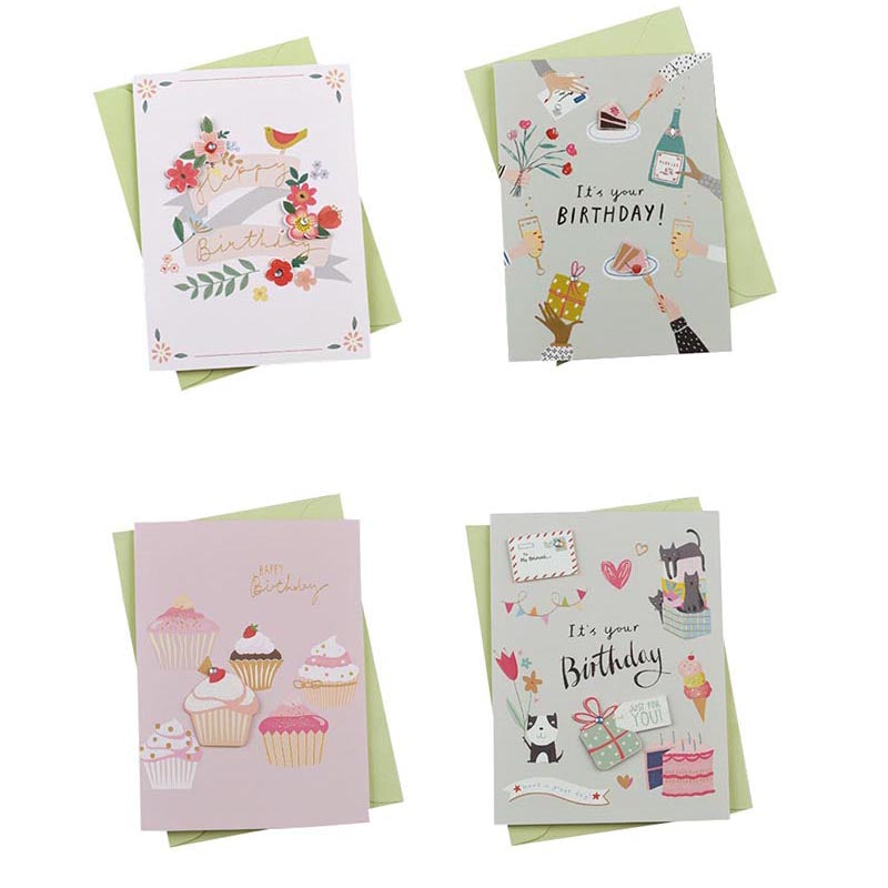 Birthday Cards - Watercolour Series - Set of 4 Cards