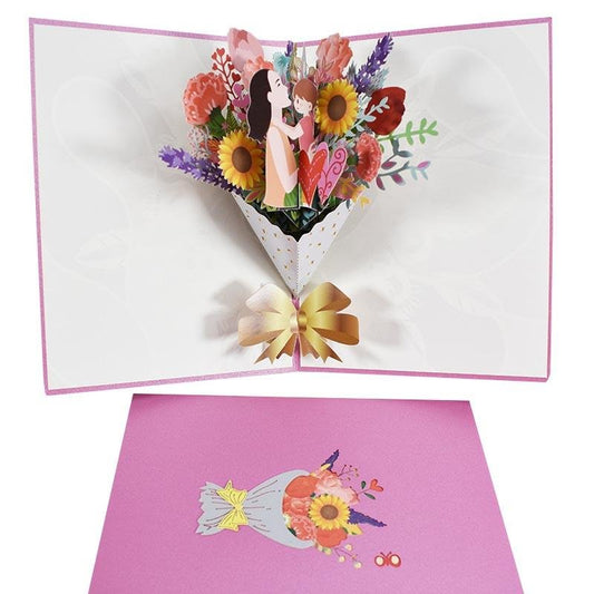 Mixed Flowers Bouquet Pop Up Card - Q&T 3D Cards and Envelopes