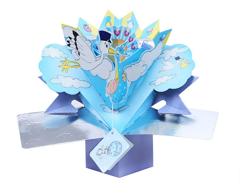 New Baby Box Pop Up Card - Blue - Q&T 3D Cards and Envelopes