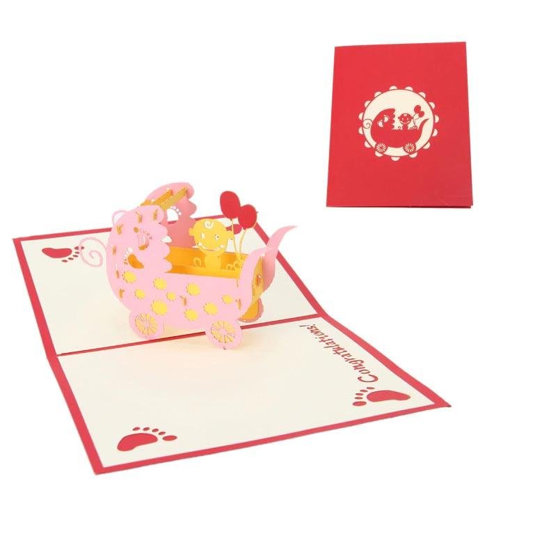 New Baby Funky Pop Up Card in Blue or Red - Q&T 3D Cards and Envelopes