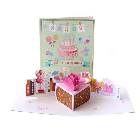 Piece of Birthday Cake Pop Up Card - Q&T 3D Cards and Envelopes