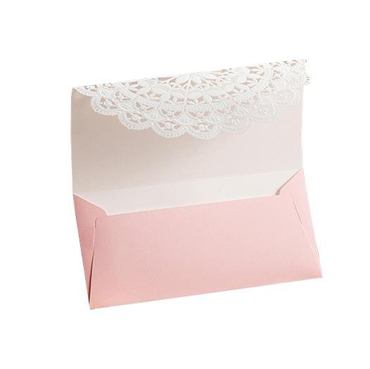 Pink Laced Envelope With Satin Bow - Q&T 3D Cards and Envelopes