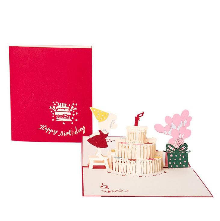 Pop Up Birthday Card - Cake, Balloons, Girl - Q&T 3D Cards and Envelopes