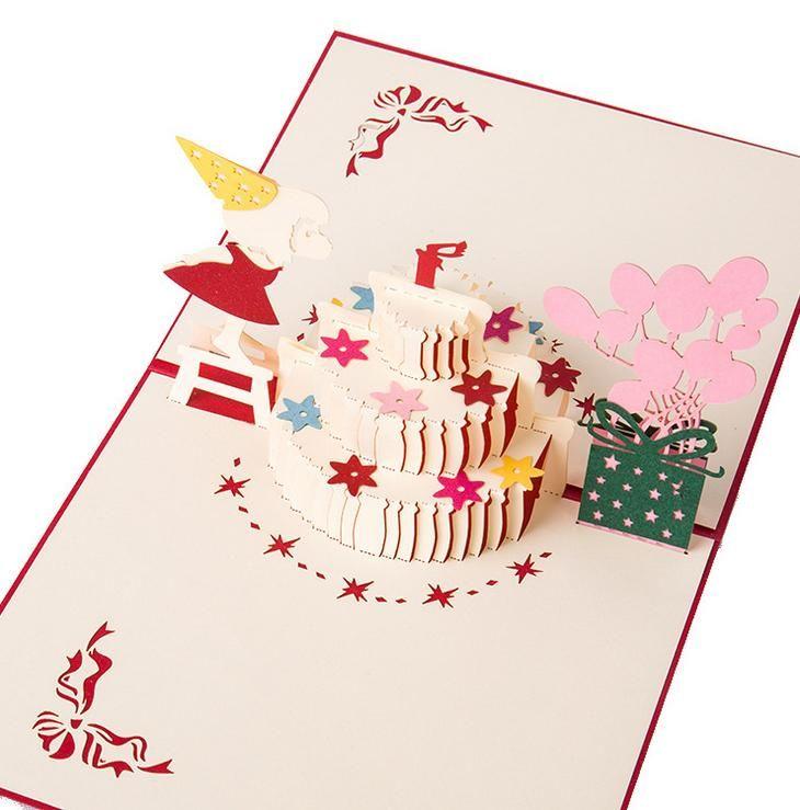 Pop Up Birthday Card - Cake, Balloons, Girl - Q&T 3D Cards and Envelopes