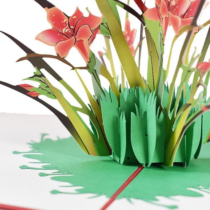 Red Daffodils Pop Up Card - Q&T 3D Cards and Envelopes