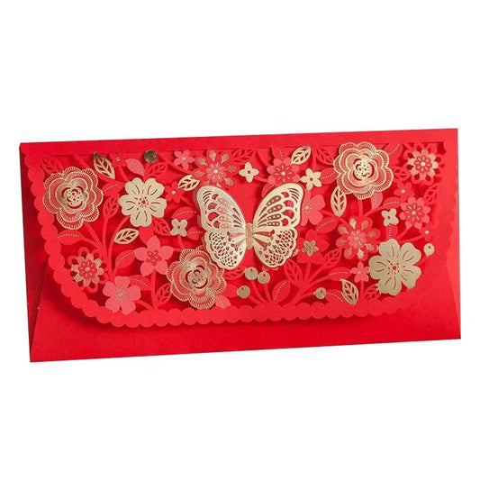 Red Money Envelope - Floral Theme - Q&T 3D Cards and Envelopes