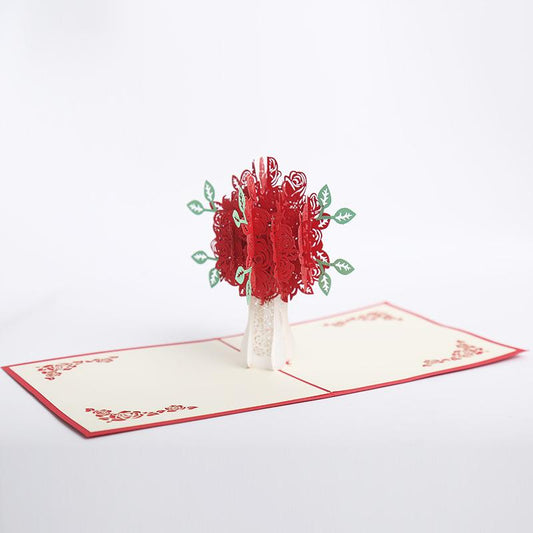 Red Roses Bouquet Pop Up Card - Q&T 3D Cards and Envelopes