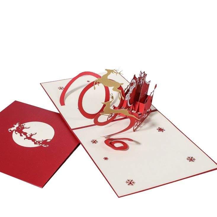 Santa in Sleigh Christmas Pop Up Card - Q&T 3D Cards and Envelopes